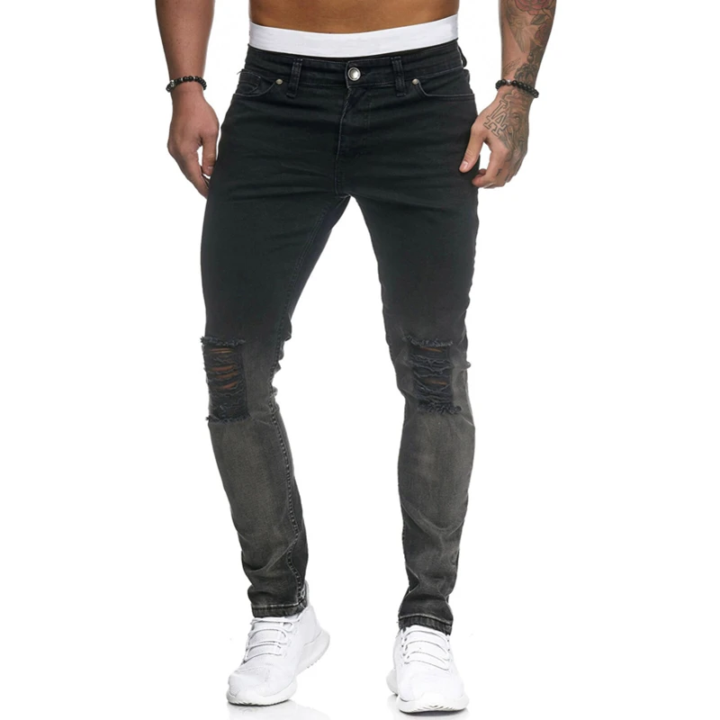 New Men Stretchy Ripped Skinny Jeans Distressed Frayed Holes Slim Fit Biker Trousers Men Male Sexy Slim Pencil Jeans Streetwear
