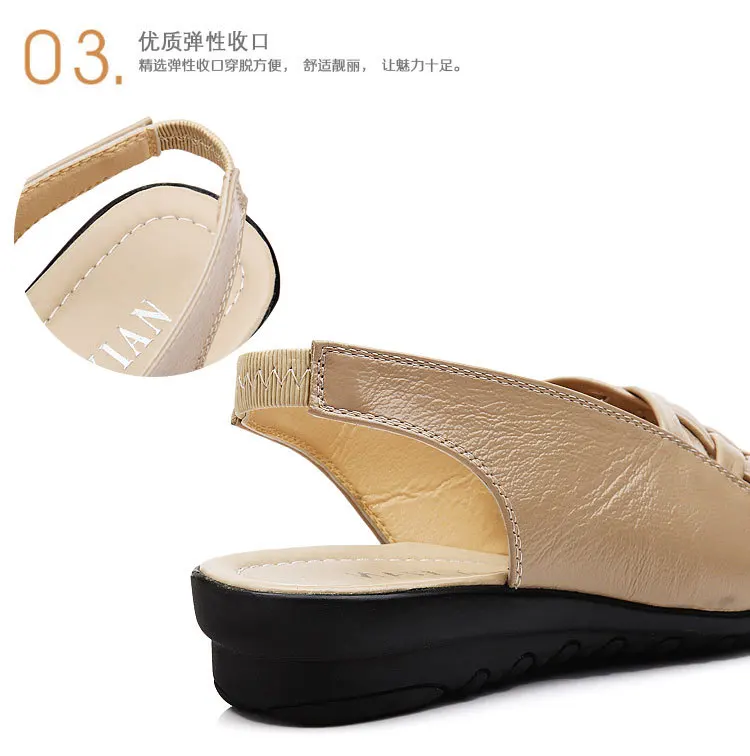 

2019 Summer Old Man WOMEN'S Sandals Flat Heel Soft Leather Middle-aged Sandals Middle-aged Comfortable Flat Mom Sandals