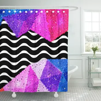 

Abstract Sequin Border on Chevron Holiday Celebration Pattern Shower Curtain Polyester Fabric 72 x 78 inches Set with Hooks