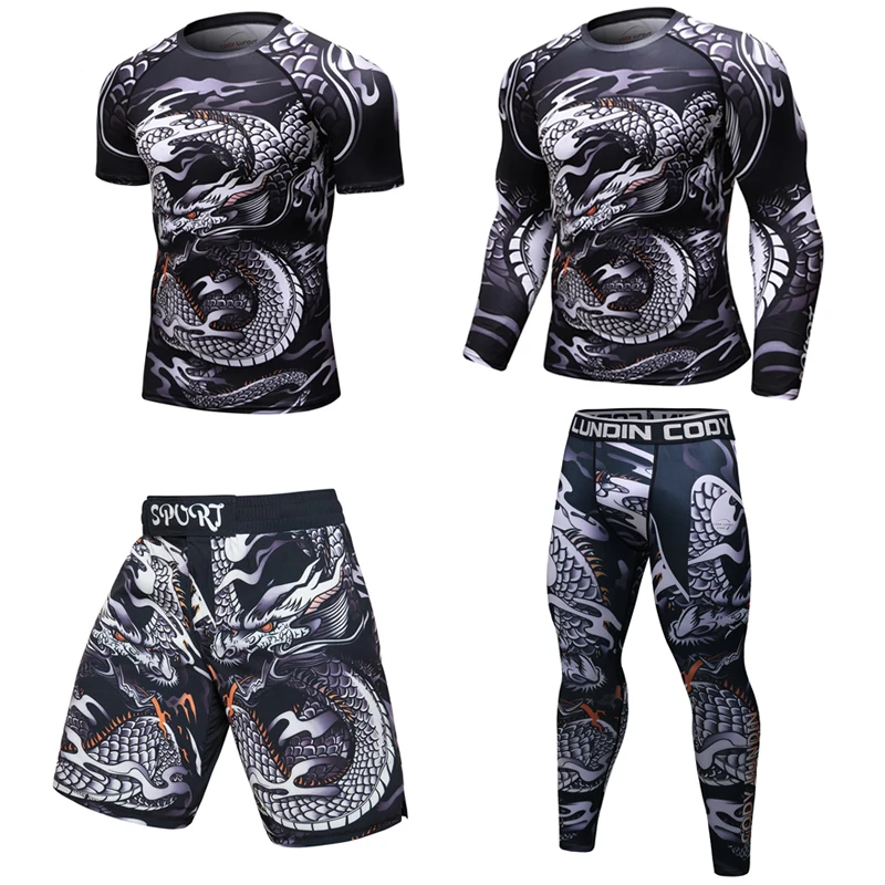 Новинка! Мужская футболка UFC MMA для тренировок, сжатия, с длинным рукавом, BJJ, 3D, для фитнеса, колготки, Мужская Рашгард, футболка+ брюки для мужчин&#39 s, ткань - Цвет: 7