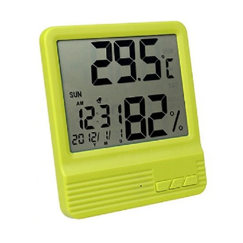 Urijk Многофункциональный Цифровой термометр гигрометр Измеритель комнатной температуры и влажности монитор даты и времени дисплей с часами - Цвет: green
