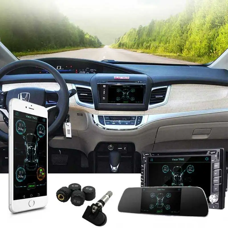 

TPMS Systems Tire Pressure Monitoring System Bluetooth 4.0 For Android IOS Mobile Phone APP Display 4 Internal/External Sensor