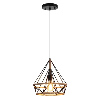 

Vintage Iron Hemp Rope Chandeliers Bedrooms Loft Diamond Pendant Lighting for Kitchen Island Bar Clothing Store Rustic Birdcage