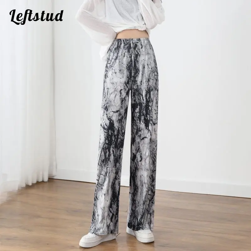 

Tie-dyed chiffon wide-leg pants women 2021 summer new style Korean fashion high waist ink painting thin casual mopping pants