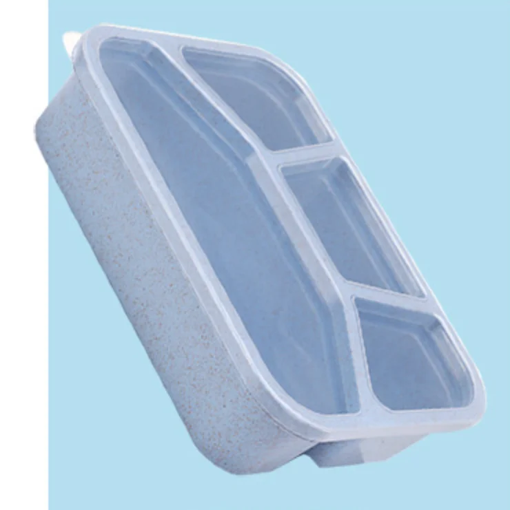 Портативный здоровый материал Ланч-бокс Пшеничная солома Bento коробки микроволновая посуда контейнер для хранения еды 800 мл-1000 мл коробка для еды - Цвет: Blue