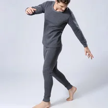 Мужские кальсоны, зимние толстые теплые осенние одноцветные повседневные Теплые Топы+ длинные штаны, комплект из 2 предметов, Мужская одежда для сна