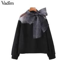 Vadim womem элегантный галстук-бабочка воротник толстовка животный принт лоскутный пуловер женский элегантный шик свободные топы HA582