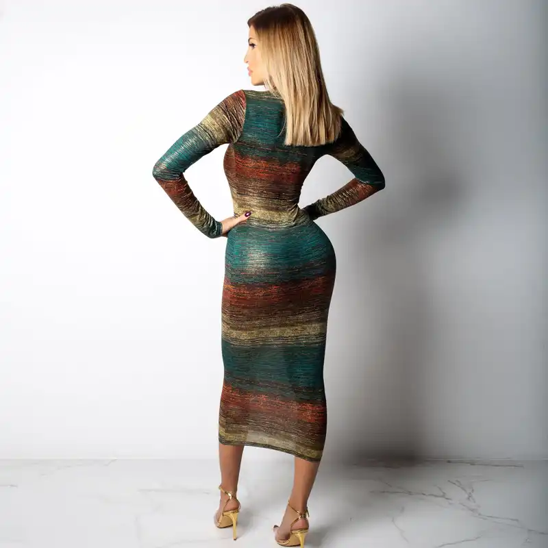 gradient color striped bodycon dress