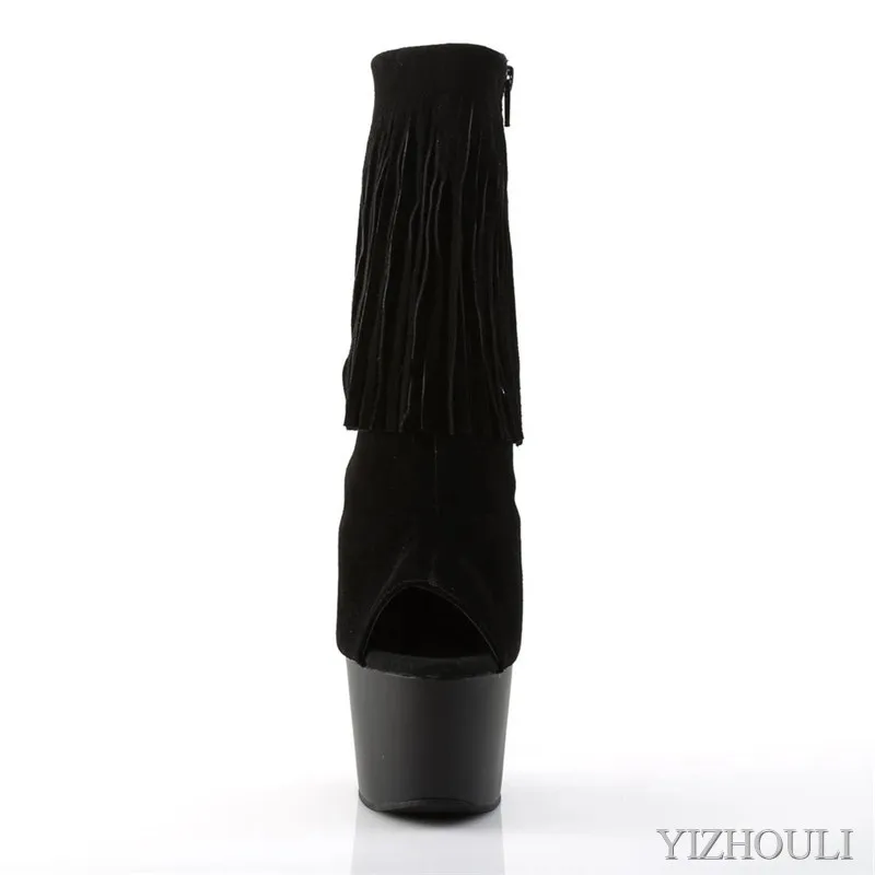17 cm stiletto heels, sexy 7 inch ankle boots, fringed fish toe uppers, party club, model pole dancing shoes