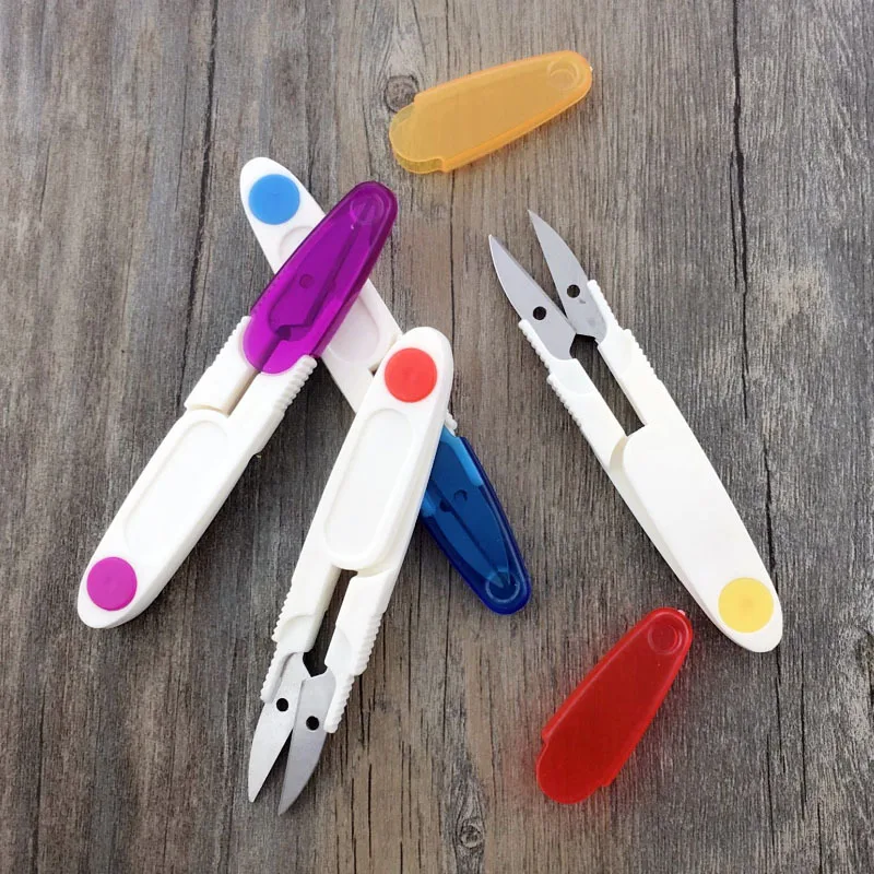 Sewing Scissors Handle Safety Cover Plastic Thread Diy Embroidery Cross-stitch Cutter Portable Cutter Mini U Shape Scissors E