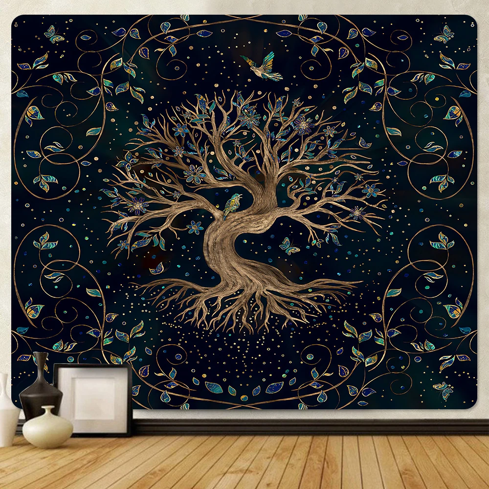 Tapiz con Diseño de Árbol de la Vida para Decoración del Hogar, Esterilla de Yoga Bohemia de Gran Tamaño, Sábana Hippie, Manta Artístico de Sofá