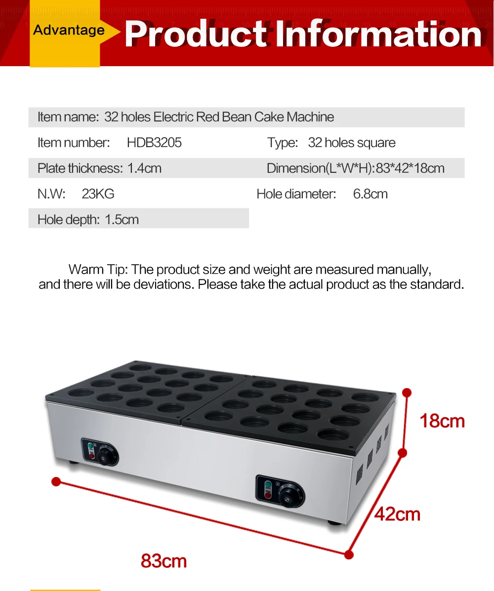 Electric 32-hole Red Bean Dora Cake Baker Hot Snack Maker electric egg roasted hamburger machine breakfast pancake baking crepe