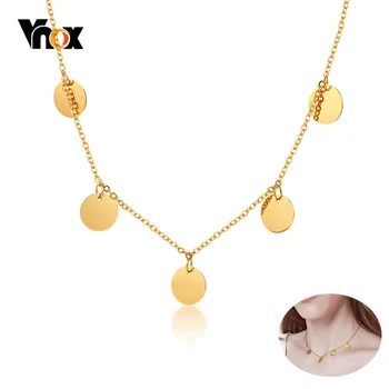 

Vnox New Coin Choker Necklaces for Women Gold Tone Stainless Steel Initial Disc Necklace collar Gift for Her