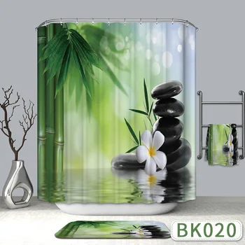

Aggcual Polyester shower curtain stone bamboo 3D printing bathroom curtain waterproof thickened sanitary partition water y09