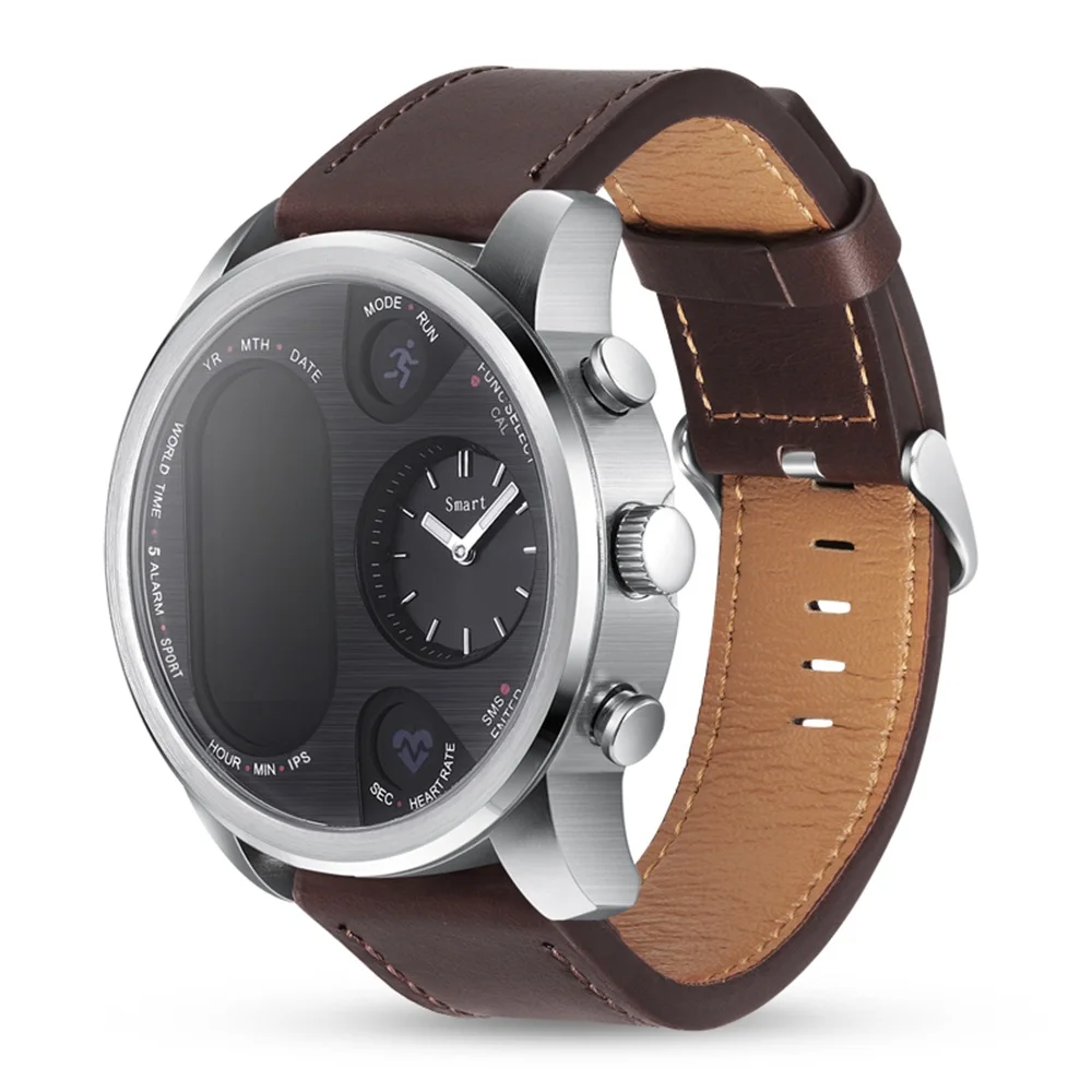 Мужские Смарт-часы с Bluetooth, мужские кварцевые часы, спортивные наручные часы, мужские водонепроницаемые, шагомер, пульсометр, кровяное давление, монитор сна - Цвет: Silver brown leather