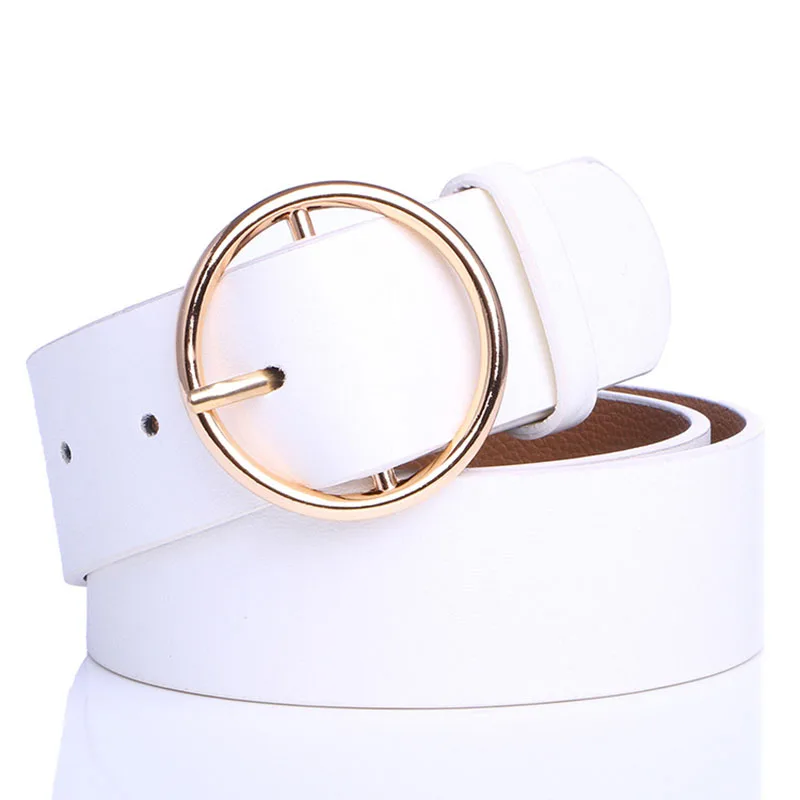 Style1 White 3.8cm Badinka, новинка, женский пояс, черный, белый, желтый, серебряный, коричневый, широкий из искусственной кожи, джинсовый женский ремень, золотые, с круглой пряжкой, ремни для женщин - Цвет: Style1 White 3.8cm