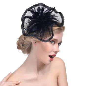 

Vintage Glamour Bridal Headdress Women Flower Mesh Ribbons Feathers Headband Tea Party Hat Headwear For Wedding