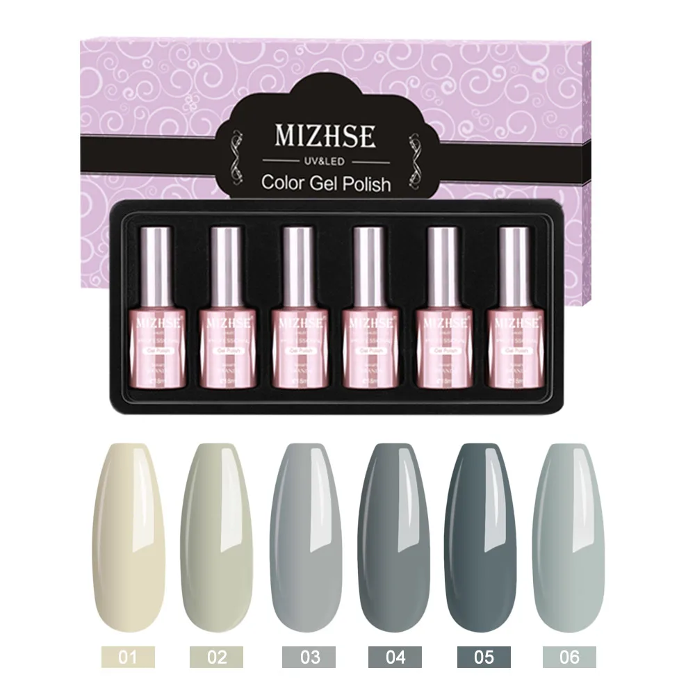 P07 MIZHSE замочить от УФ гель-лака маникюрный набор 18 мл 6 шт./лот DIY французский стиль УФ-гель для ногтей телесного цвета гель серый DIY полный набор - Цвет: P07