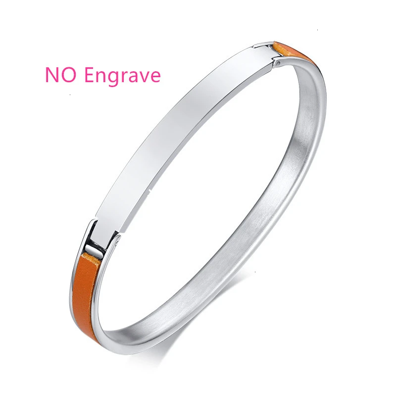 NO engraved Women Модный Выгравированный именной браслет из нержавеющей стали DIY с буквами кожаные браслеты для влюбленных пар ювелирные изделия - Окраска металла: NO engraved Women