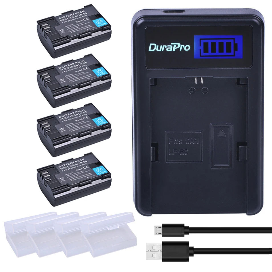 4X LP-E6 LPE6 LP E6 LP-E6N аккумуляторная батарея+ ЖК USB зарядное устройство для Canon EOS 5DS R 5D Mark II 3 5D Mark III 6D 7D 60D 60Da 70D