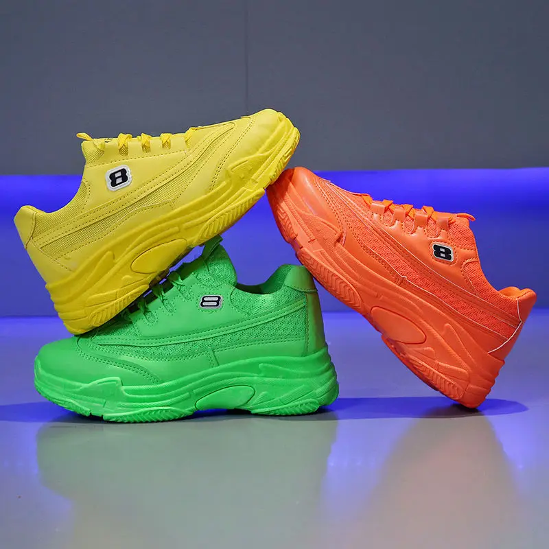 Кроссовки женские сетчатые на платформе дышащие флуоресцентные зеленые желтые