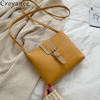 

Croyance Simple Designers Women Messenger Bags Female Small Bucket Shoulder Bag PU Leather Crossbody Bag Handbag Purse