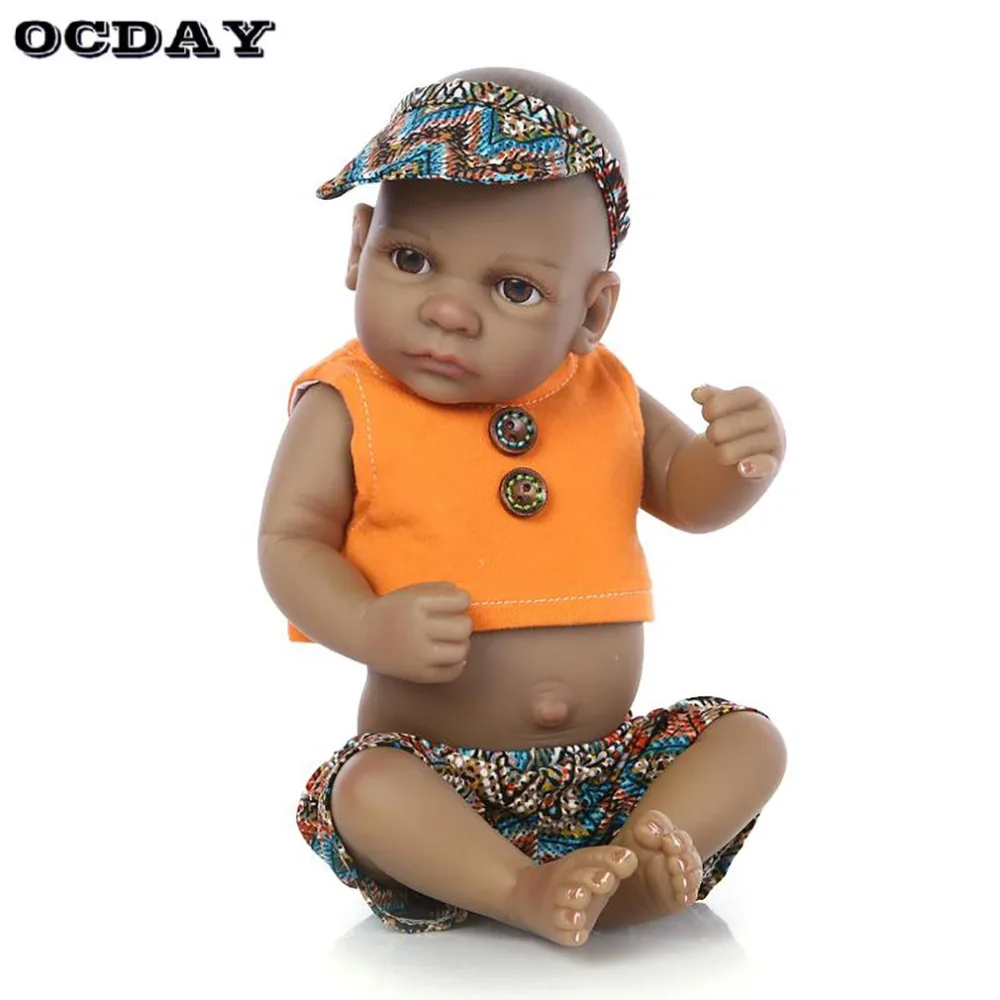 10 дюймов с открытым глазом Reborn Baby Dolls живые реалистичные черные куклы реалистичные Bebe Reborn Baby Игрушки для мальчиков с оранжевой одеждой для детей