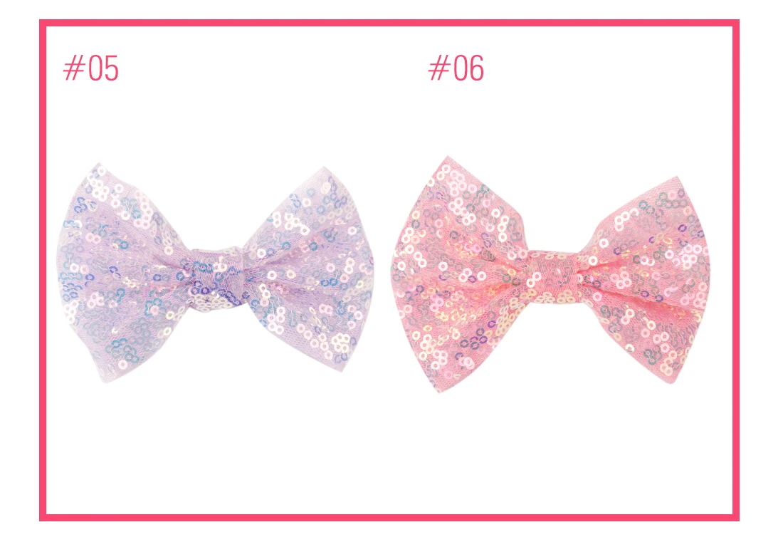 8pcs/set Girls Glitter Bows Princess Sweet Knot Design 4 Inch Bow WITH/WITHOUT Clips Shiny Sequin Rainbow Pink Color Hairbow