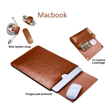 

For Macbook Air 13.3 Inch 2020 Bag + Storage Bag + Mouse Pad Leather Cable Straps Soft PU Leather Laptop Bag Laptop Accessories