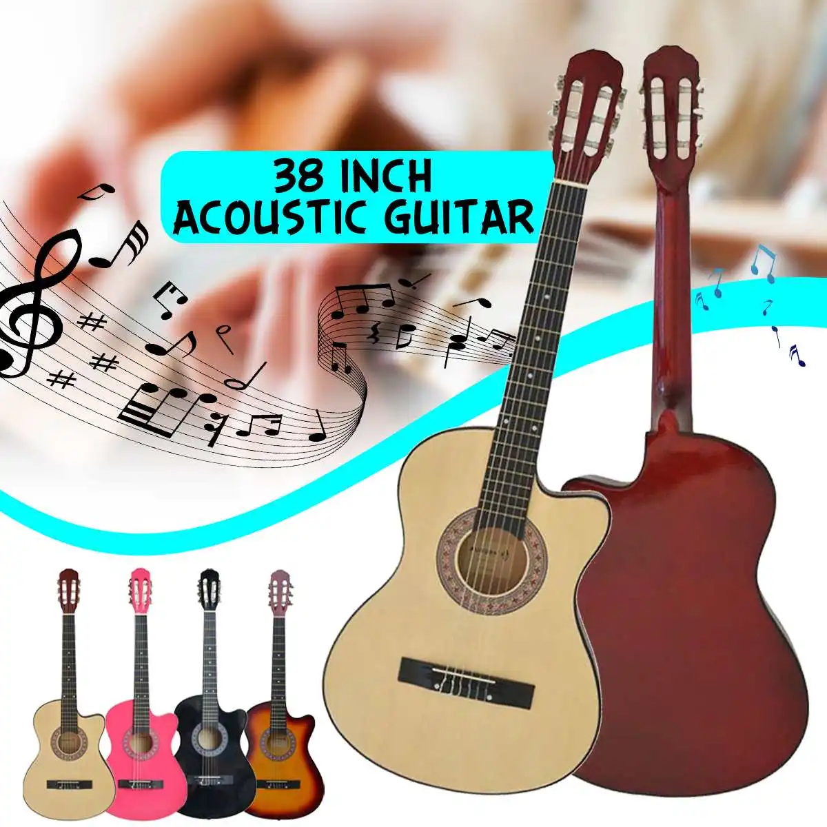 38 Inch Acoustic Guitar Beginners Getting Started Practicing Stringed Instruments