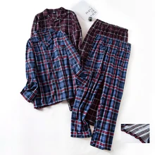 

7XL Plus size casual plaid 100% brushed cotton pajamas sets men sleepwear fashion male home Clothing pyjamas homewear