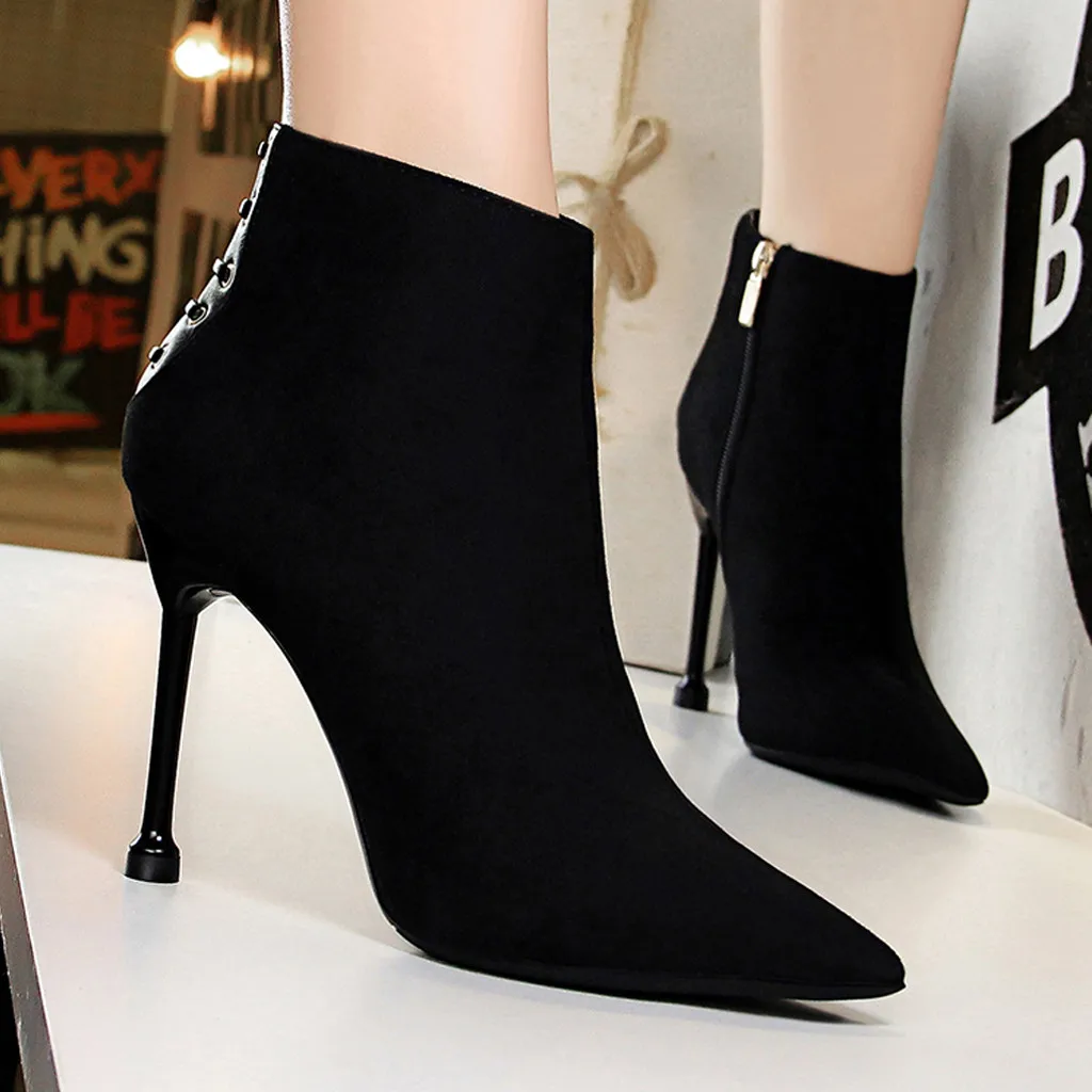 

Womens High Heel Booties Retro Pointed Toe Side Zipper Ladies Casual Short Boots Boots Women Ankle High Heels Classic Heels