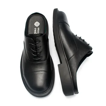 

Men Japan Streetwear Vintage Fashion Summer Casual Genuine Leather Slippers Shoes Business Leather Heeled Derby Leather Shoes