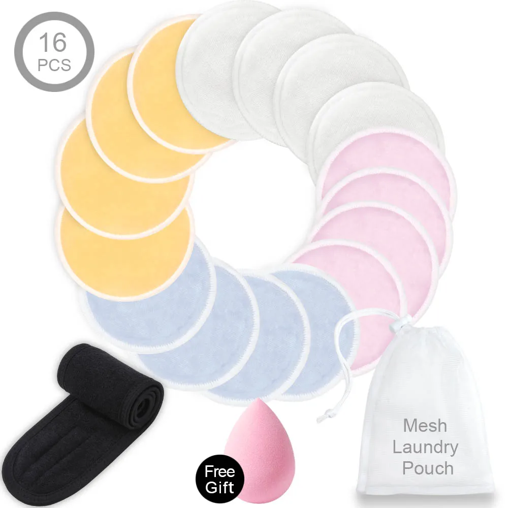 4 Colour Set 2 Моющиеся ватные диски, бамбуковые салфетки для снятия макияжа, многоразовые хлопковые подушечки для ресниц, повязка на голову, повязка для волос, спа-обертка для макияжа - Цвет: 4 Colour Set 2