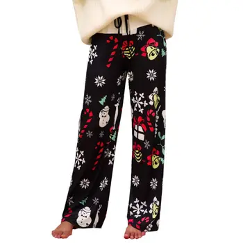 

Women Ladies Xmas Wide Leg Pants Trousers Xmas Print Party Drawstring Pyjamas