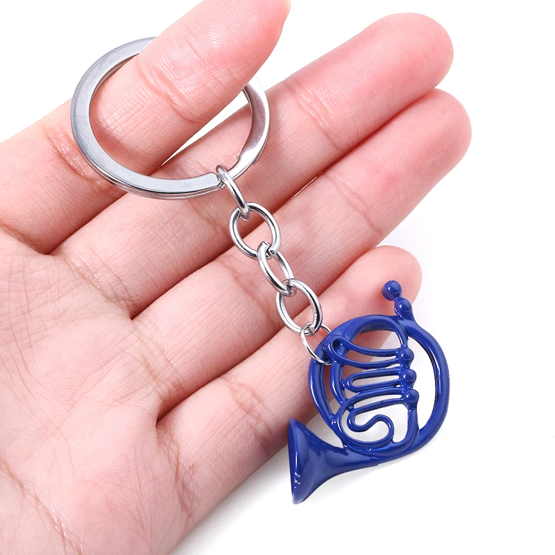 Sleutelhanger Sleutelhanger Hangende Hanger Franse Hoorn Mooie Ring Sleutelhanger Muziekinstrument Sleutelhanger Ambachtelijke Ornamenten voor Telefoon Charme Tas Ring(Blue French Horn Keychain