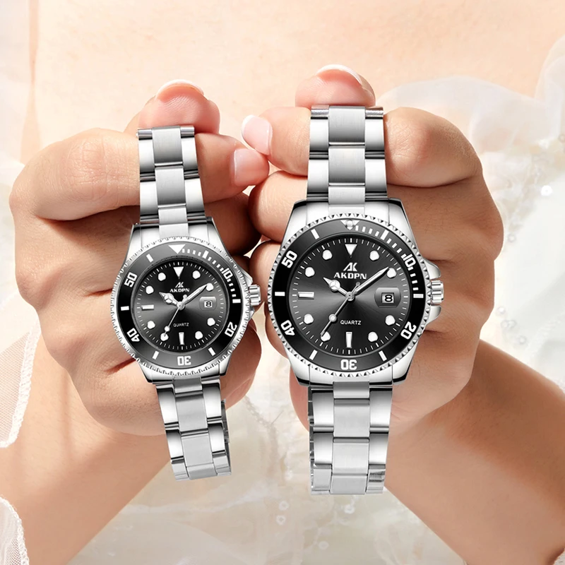 Fashion Lovers Watches Brand Luxury Quartz Watch Stainless Steel Waterproof Couple Clock relogio masculino Valentine's Gifts