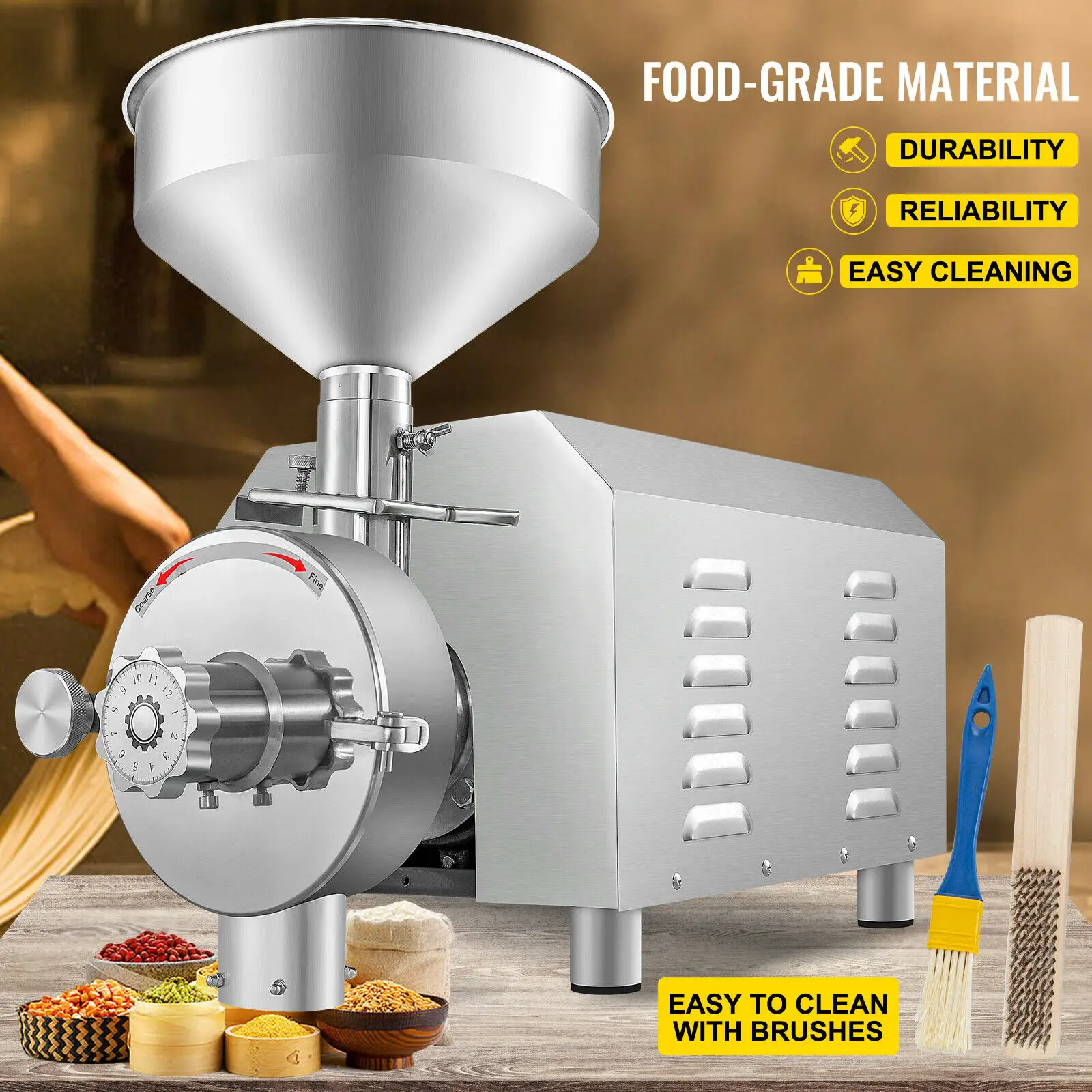 Mulino Elettrico Per Cereali 2200W - Macina Riso, Grano, Mais E Caff&egrave; Per Uso Domestico E Professionale