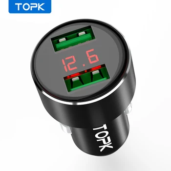 

TOPK Dual USB Car Charger Digital Display for iPhone X XR Xs Samsung Xiaomi 2 Port USB Car Phone Charger Adapter in Car