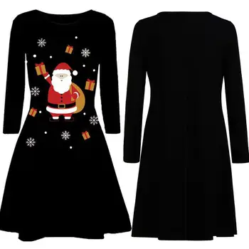 

Hot Women Xmas Santa Print Long Sleeve O Neck Large Swing Knee-length A-line Dress O Neck Large Swing Knee-length A-line Dress