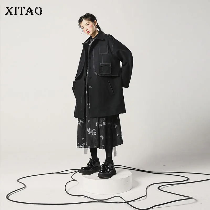 XITAO черный цвет плюс размер смесь модная новинка для женщин карман полный рукав