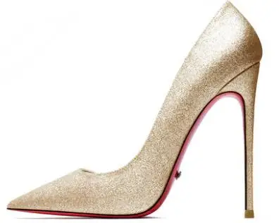 Новинка; туфли с красной подошвой; женские пикантные туфли-лодочки; шикарные туфли на высоком каблуке с закрытым острым носком; женские свадебные вечерние туфли на тонком каблуке-шпильке; сезон осень - Цвет: champagne 12cm