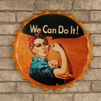 

European Vintage Beer Cap Sheet Metal Drawing Picture Wall Art Hanging Ornament Creative Decoration Picture Children Room Decor