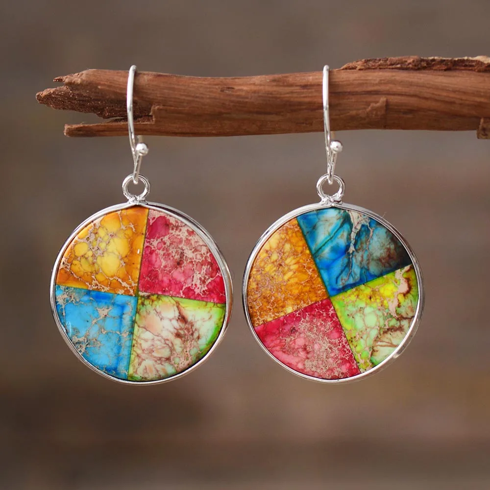 Charming Women Earrings Colorful Jaspers Ethnic Dangle Earring Bold Fashion Natural Stones Jewelry Bijoux Dropshipping
