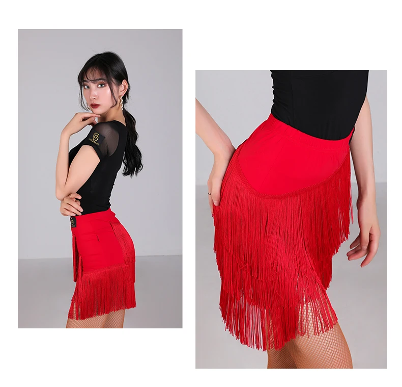 Новая красная юбка с бахромой Женская юбка для латинских танцев черная короткая юбка с кисточками Женская Стандартная юбка «Румба»
