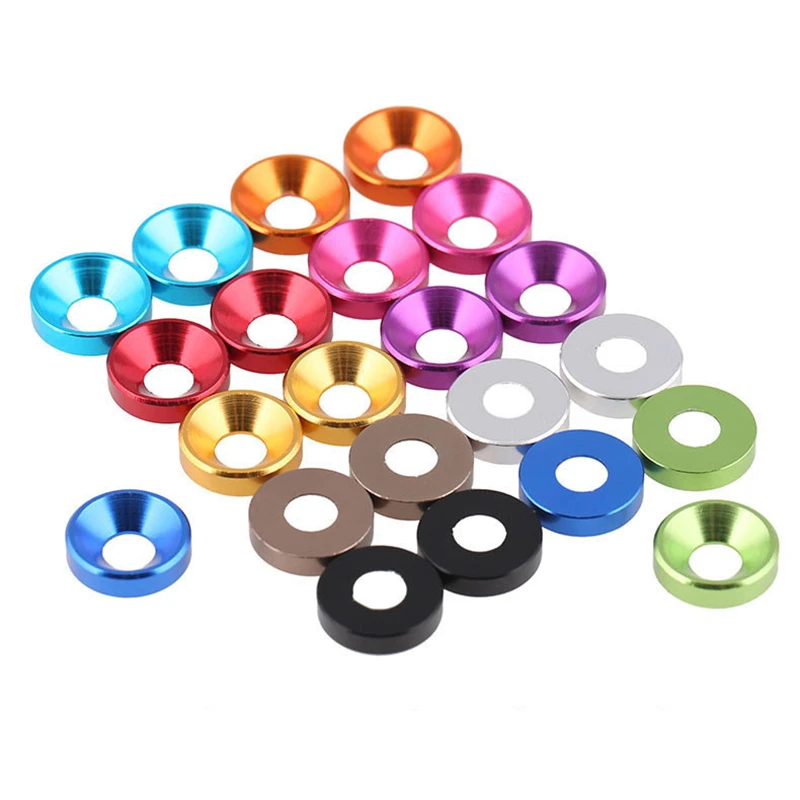 

3-50PCS M2 M2.5 M3 M4 M5 Aluminum Alloy Countersunk Head Washer Head Bolt Washers Gasket Anodized Flat Head Washer Colorful