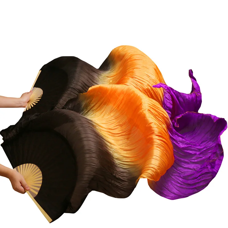 Танцевальный веер живота натуральный шелк/Имитация Шелковый веер ручная работа окрашенный Шелковый веер костюм для танца живота высокого качества чистый натуральный шелк 1 пара