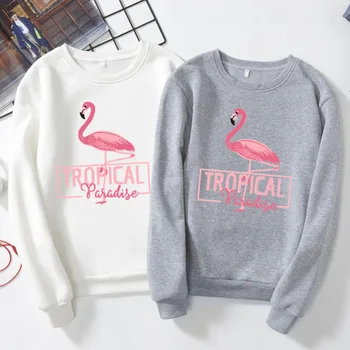 

Spring Autumn shirts animal bird Tropical Flamingo shirt Plus Velvet Loose Long Sleeve Clothes Female women T-shirt Streetwear