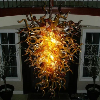 Buy Luxury Brown Art Glass Light Blown Glass Chain Chandeliers LED Lustre Home Decor Indoor Lighting Chandeliers For Dining Room