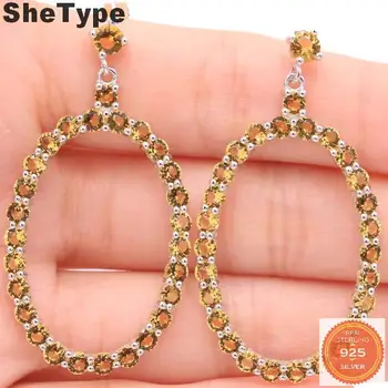 

47x24mm Hot Sell 6.01g Created Golden Citrine Rich Blue Aquamarine Gift For Sister 925 Solid Sterling Silver Earrings